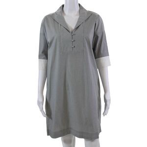 Kallmeyer Womens Cotton Striped Collar Half Sleeve Pockets Mini Dress Gray Sz 4
